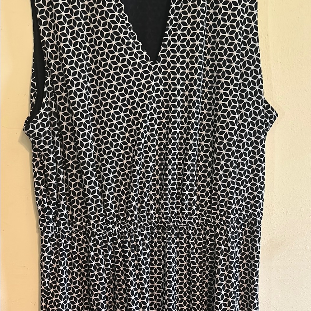 Anne Klein blue and white Sleeveless V-Neck Midi Sundress - Picture 4 of 5